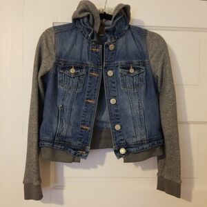 American Eagle Denim and Gray Hooded Jacket